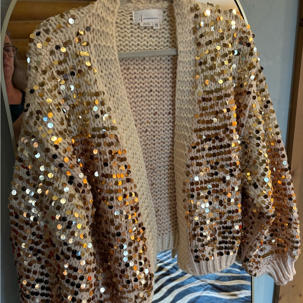 Anthropologie Gold Sequin Cardigan